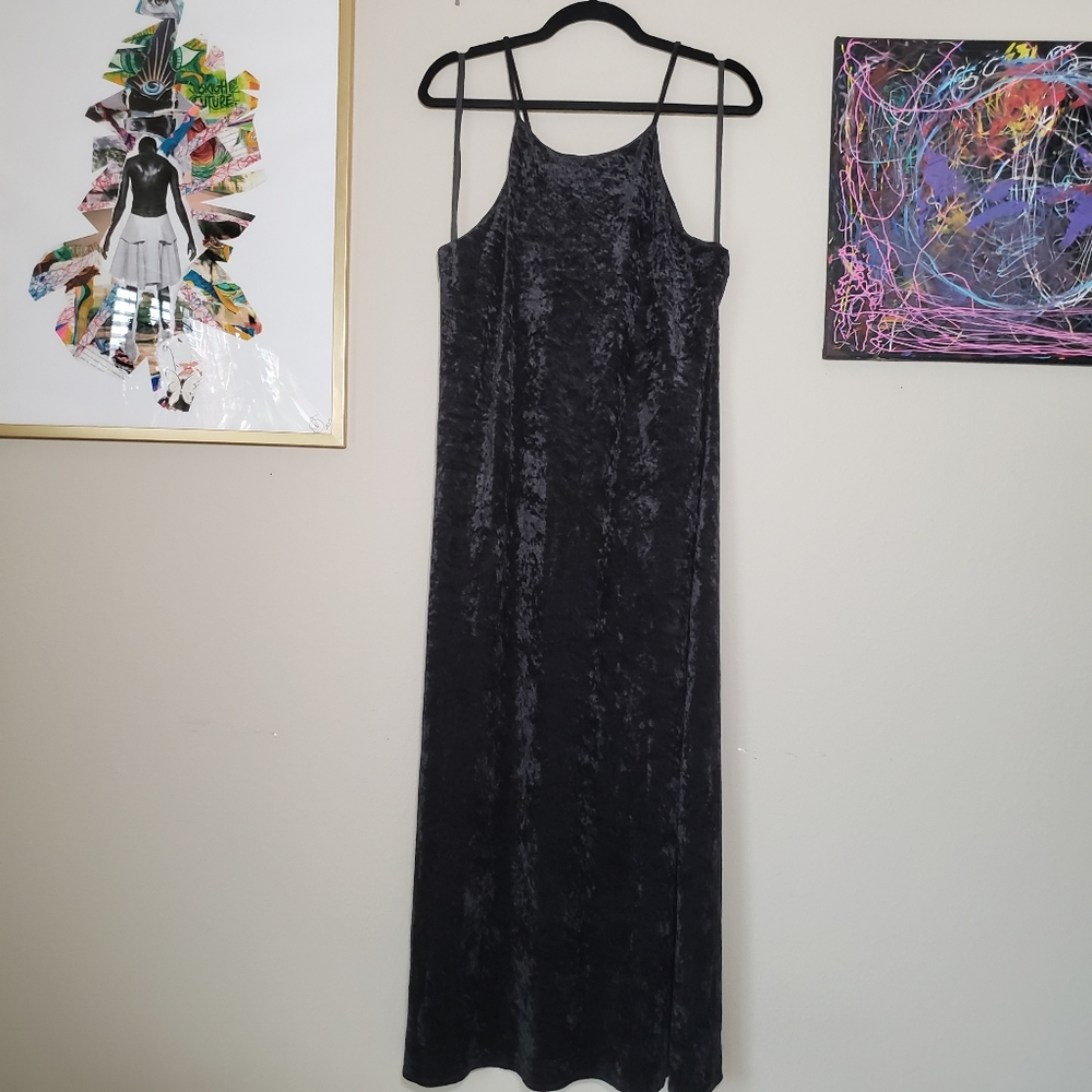 Vintage 90s Velvet Maxi Black Dress